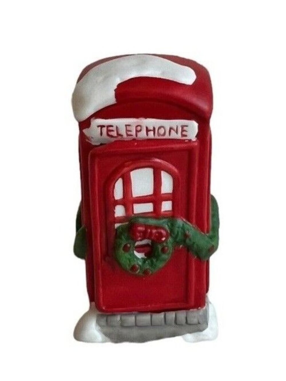 Miniature Ceramic Christmas Village Telephone Booth Red Holiday Decor Accessory